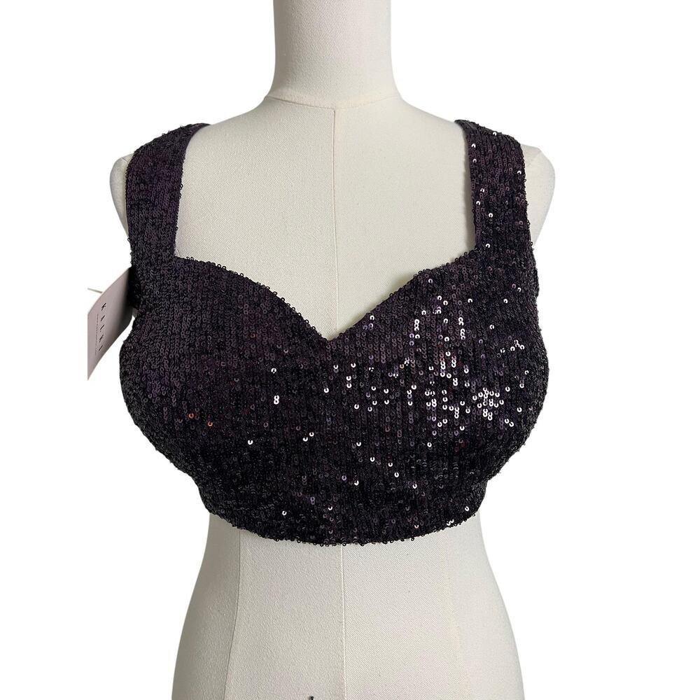 KALKI Sequin Crop Blouse Womens 16 18 Purple Sweetheart Tassel Backless
